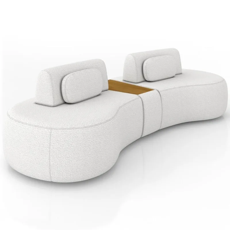 Sofá 4 Lugares Orgânico Para Sala Living Com Puff 342cm Vasti M03 Bouclê Cru - Lyam Decor - Lyam Decor