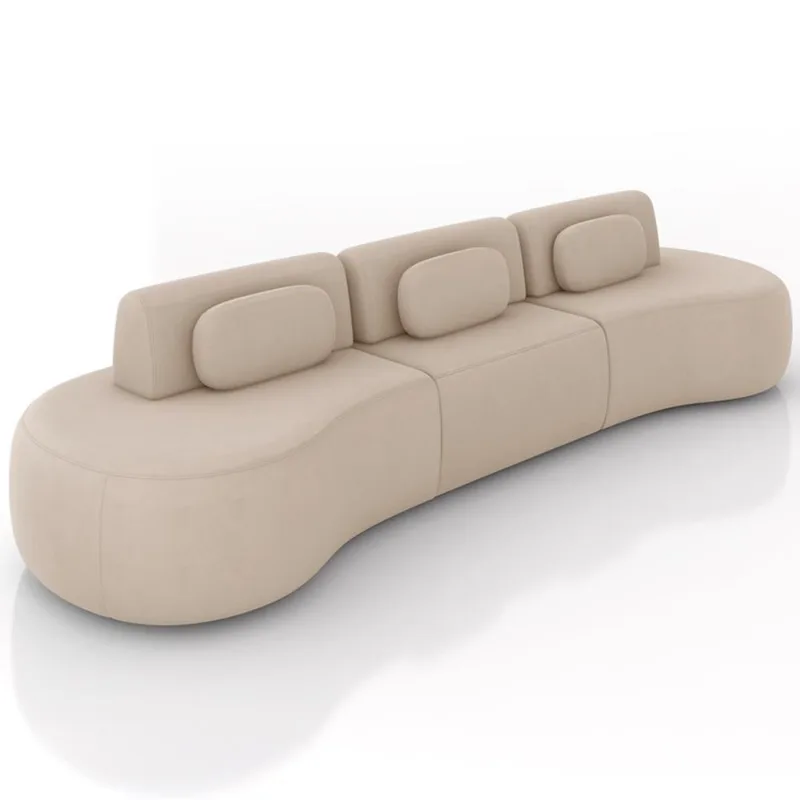 Sofá 5 Lugares Orgânico Para Sala Living 326cm Vasti M03 Veludo Bege - Lyam Decor - Lyam Decor