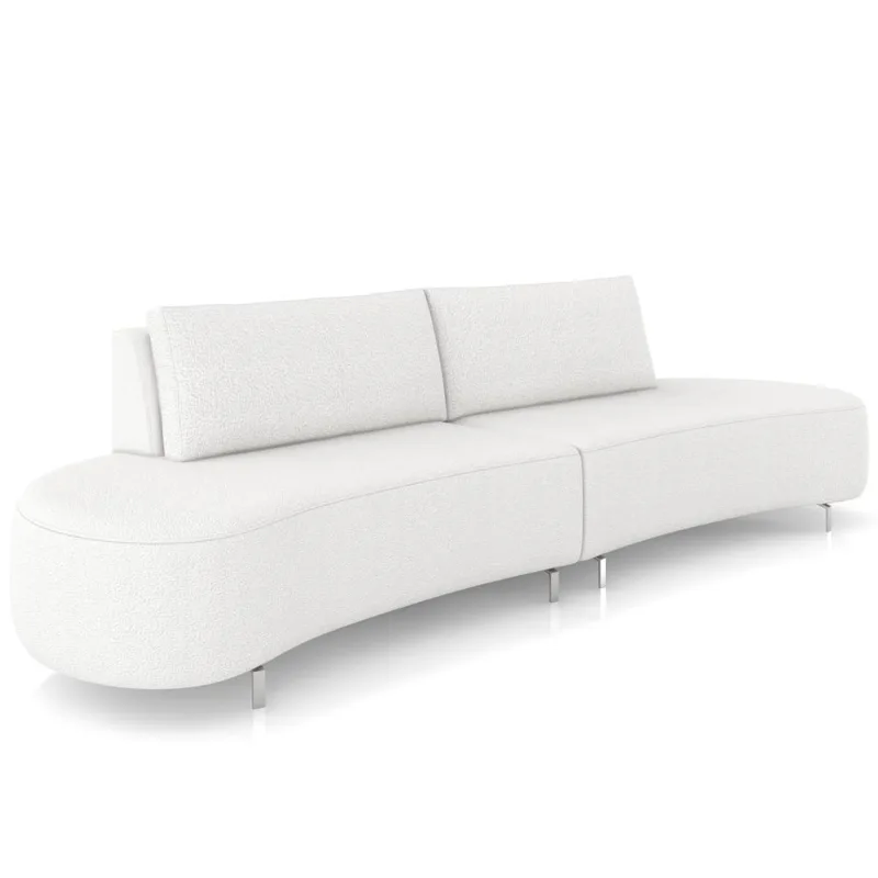 Sofá 4 Lugares Para Sala Living Orgânico Pés Metálicos 260cm Shui P08 Bouclê Branco - Lyam Decor