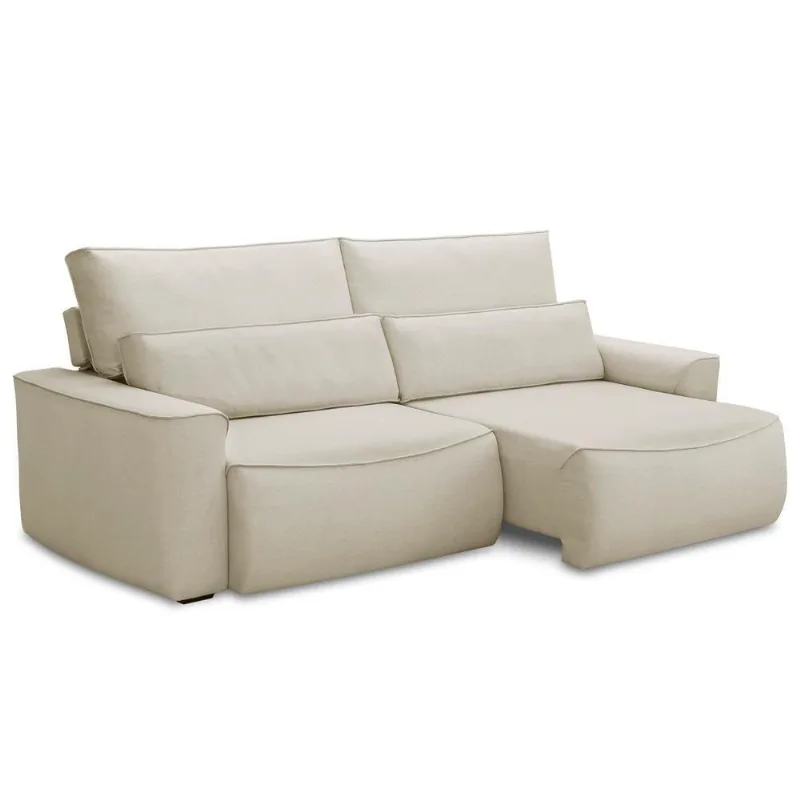 Sofá 4 Lugares Retrátil Reclinável Para Sala De Estar 280cm Odilon F04 Linho Creme - Lyam Decor