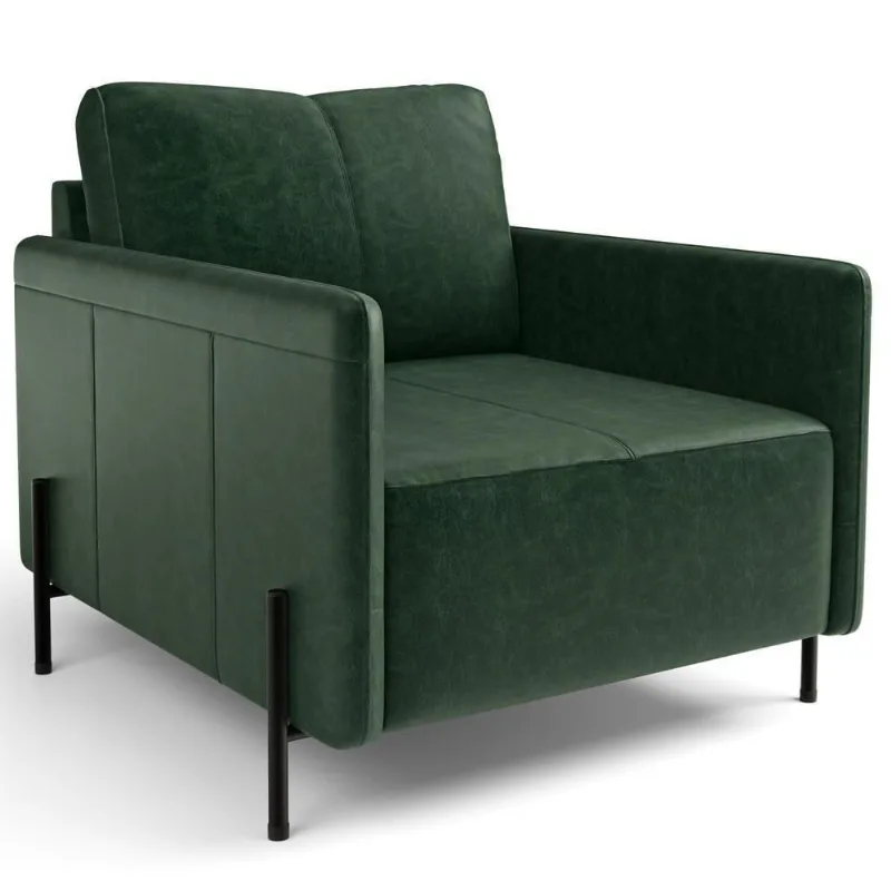 Poltrona Decorativa Para Sala Living Pés Industrial Domani L06 Couro Verde - Lyam Decor