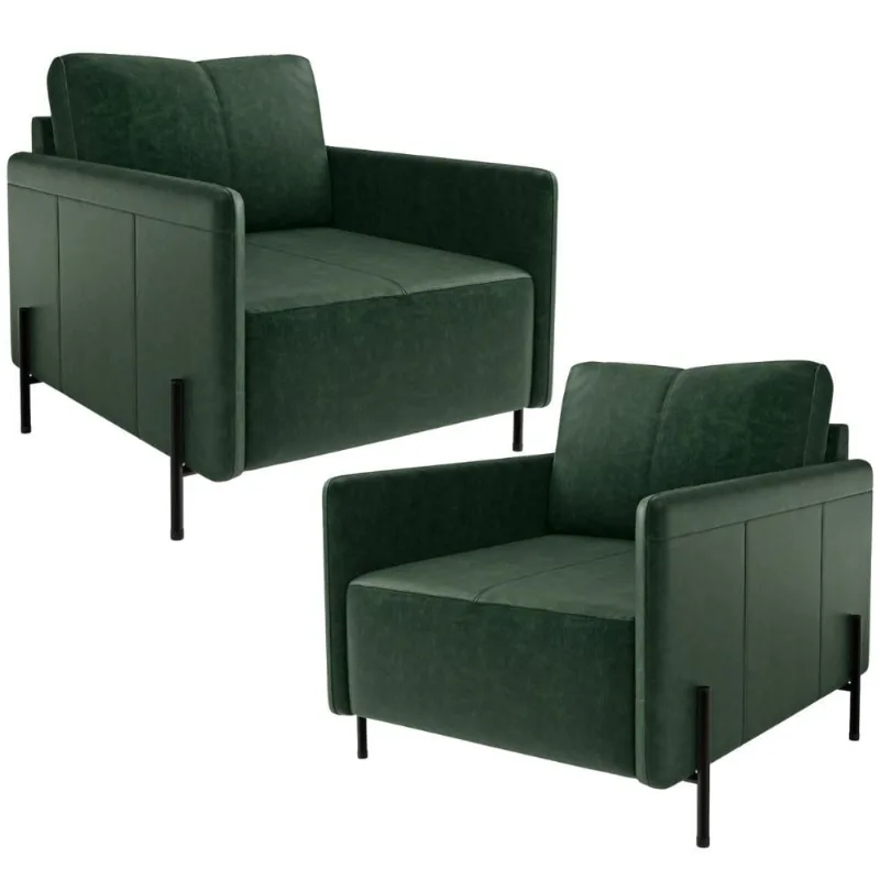 Kit 2 Poltronas Decorativa Para Sala Living Pés Industrial Domani L06 Couro Verde - Lyam Decor