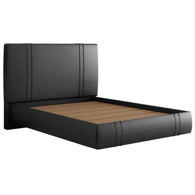 Cama Casal Flutuante Com Cabeceira 140cm Astra S04 Couríssimo Preto - Lyam Decor