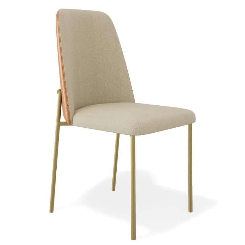 Cadeira Decorativa Estofada Para Sala De Jantar Dourada Bella L02 Couríssimo Whisky Linho Bege Escuro- Lyam Decor