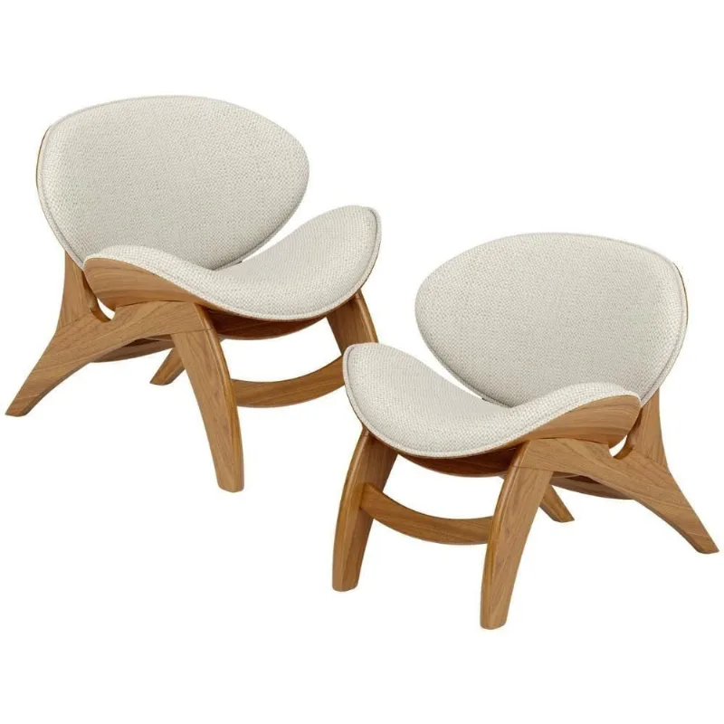 Kit 2 Poltronas Decorativa Orgânica Sala Living Kadosh L02 Linho Champagne - Lyam Decor