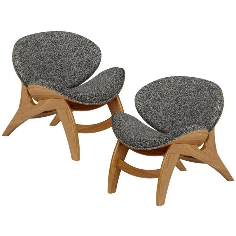 Kit 2 Poltronas Decorativa Orgânica Sala Living Kadosh L02 Linho Mescla Chumbo - Lyam Decor