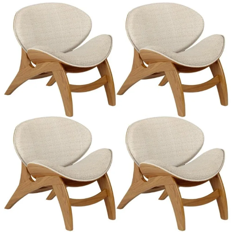 Kit 4 Poltronas Decorativa Orgânica Sala Living Kadosh L02 Linho Palha - Lyam Decor