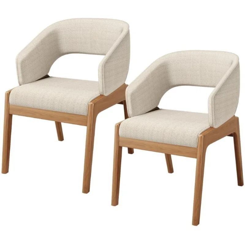 Kit 02 Cadeiras De Jantar E Estar Living Estofada Lince L02 Linho Palha - Lyam Decor - Lyam Decor