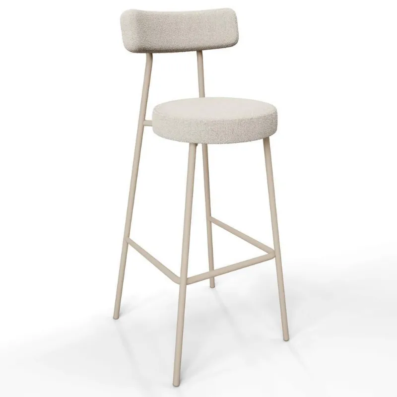 Banqueta Alta Bar Cozinha Sala De Jantar Aço Milão Arena L02 Bouclê Bege - Lyam Decor