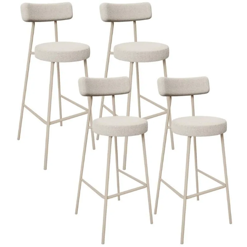 Kit 04 Banquetas Alta Bar Cozinha Sala De Jantar Aço Milão Arena L02 Bouclê Bege - Lyam Decor