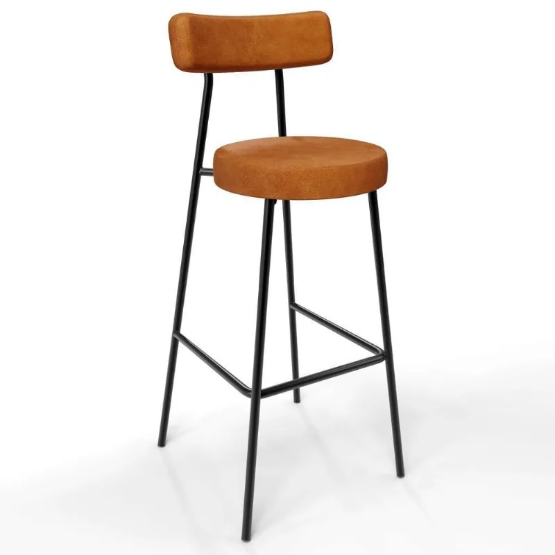 Banqueta Alta Bar Cozinha Sala De Jantar Estrutura Em Aço Milão L02 Couríssimo Canela - Lyam Decor