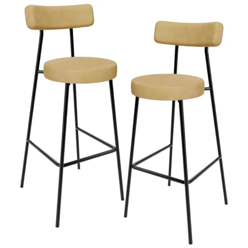 Kit 02 Banquetas Alta Bar Cozinha Sala De Jantar Estrutura Em Aço Milão L02 Couríssimo Fendi - Lyam Decor - Lyam Decor