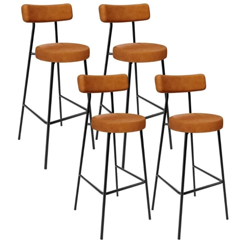 Kit 04 Banquetas Alta Bar Cozinha Sala De Jantar Estrutura Em Aço Milão L02 Couríssimo Canela - Lyam Decor