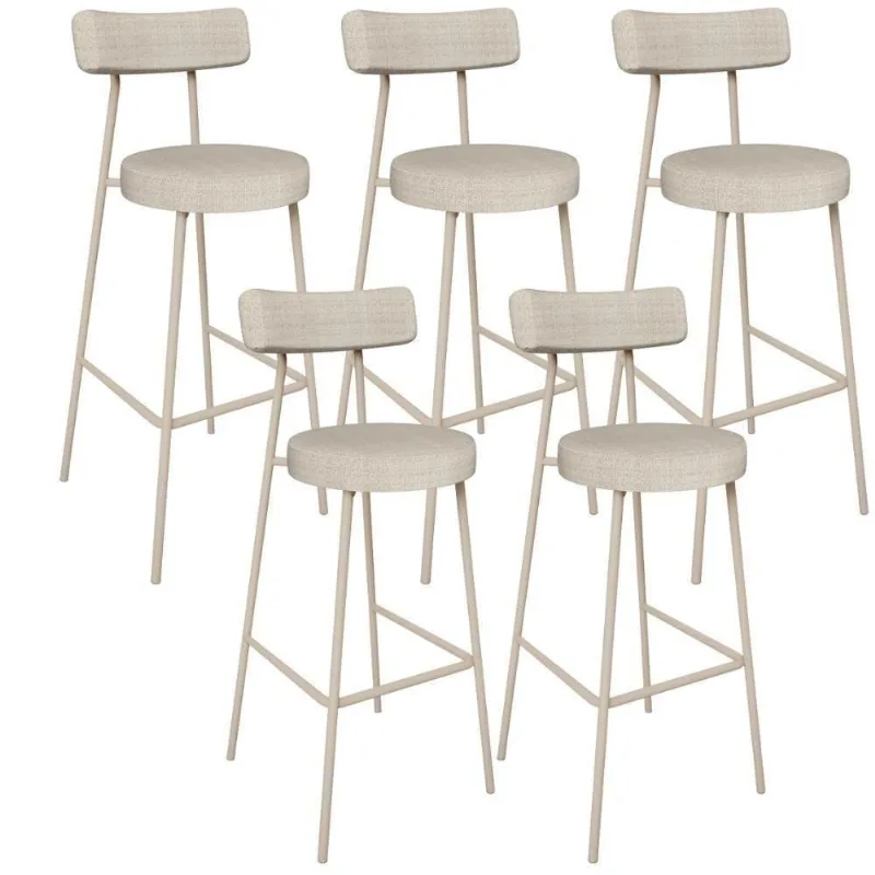 Kit 05 Banquetas Alta Bar Cozinha Sala De Jantar Estrutura Em Aço Milão L02 Bouclê Bege - Lyam Decor
