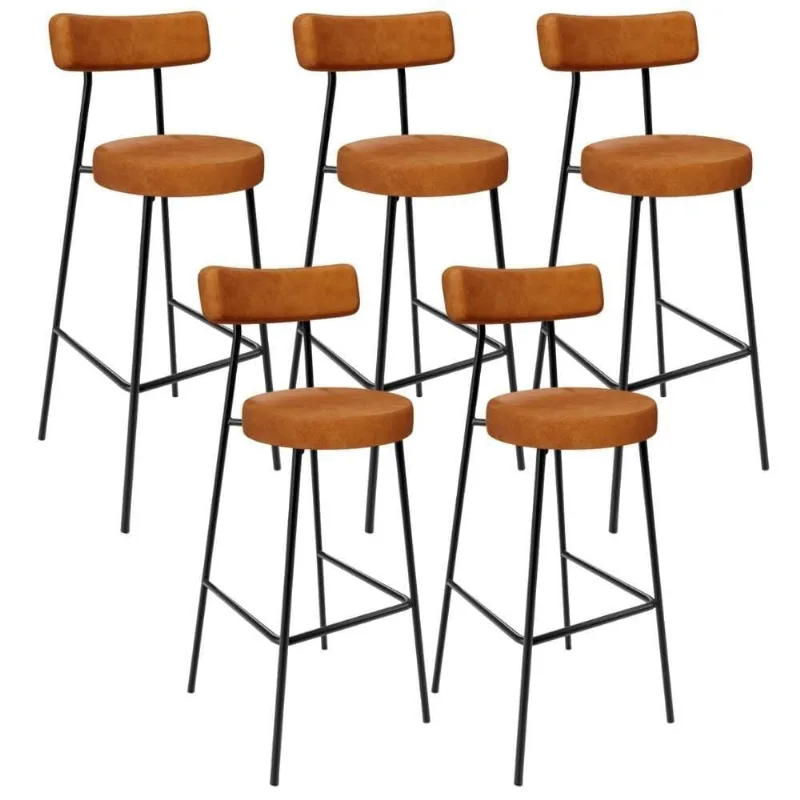 Kit 05 Banquetas Alta Bar Cozinha Sala De Jantar Estrutura Em Aço Milão L02 Couríssimo Canela - Lyam Decor