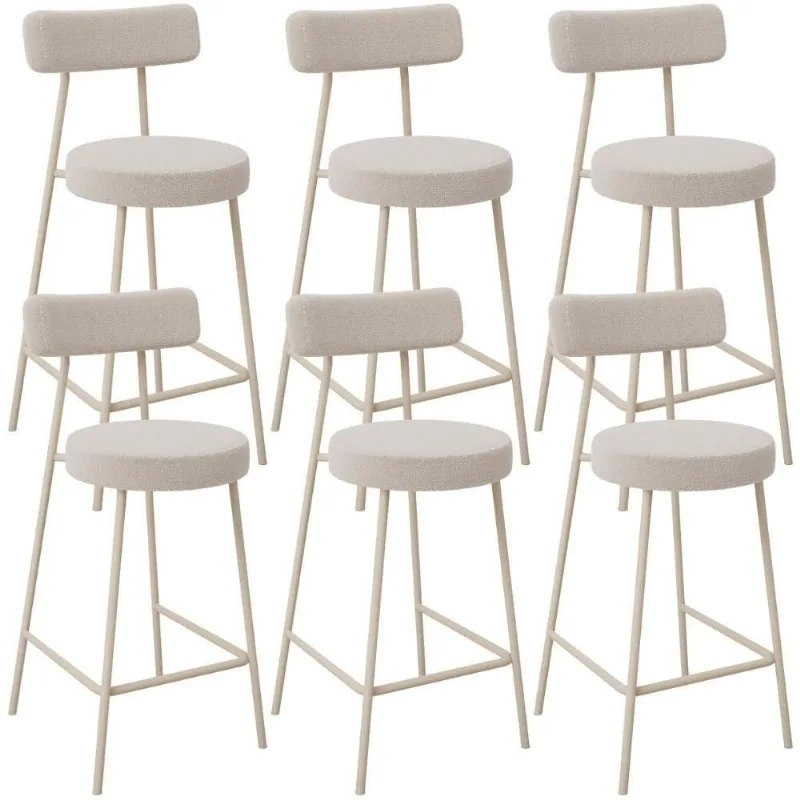 Kit 06 Banquetas Baixa Cozinha Sala Jantar Bancada Milão Arena L02 Bouclê Bege - Lyam Decor - Lyam Decor