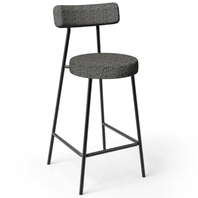 Banqueta Baixa Para Cozinha Sala De Jantar Bar Bancada Milão L02 Linho Mescla Chumbo - Lyam Decor