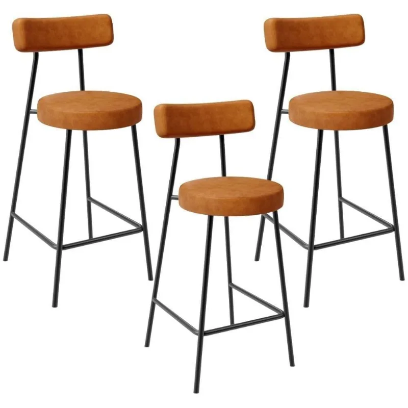 Kit 03 Banquetas Baixa Para Cozinha Sala De Jantar Bar Bancada Milão L02 Couríssimo Canela - Lyam Decor - Lyam Decor