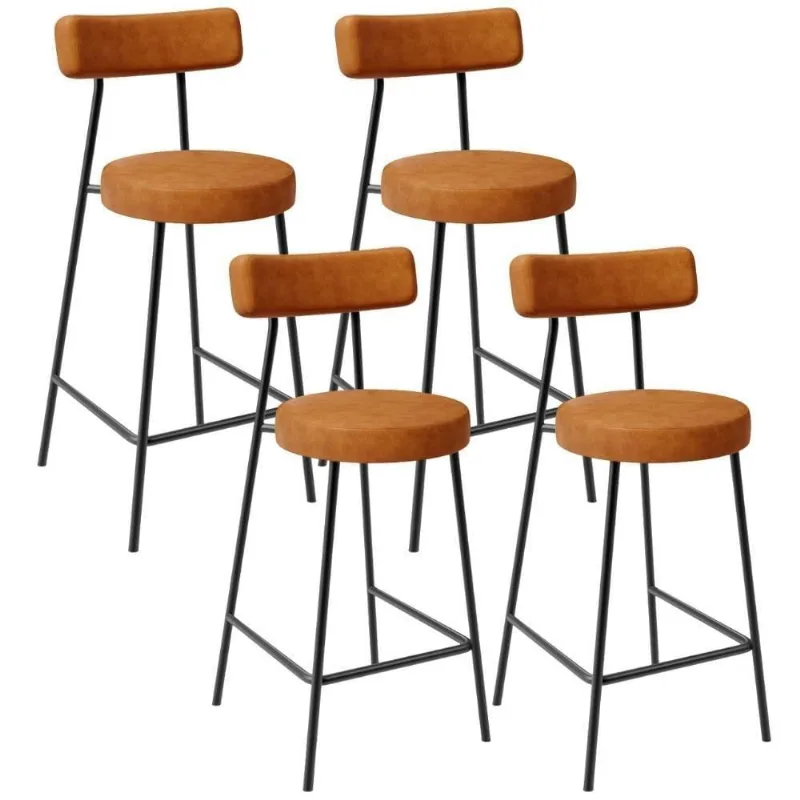 Kit 04 Banquetas Baixa Para Cozinha Sala De Jantar Bar Bancada Milão L02 Couríssimo Canela - Lyam Decor - Lyam Decor