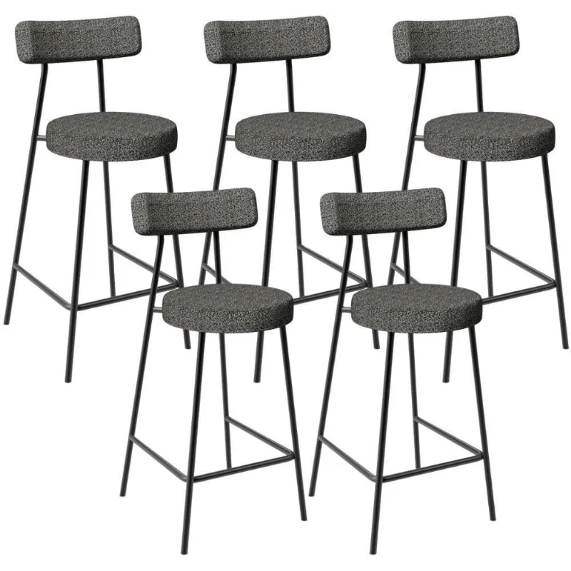 Kit 05 Banquetas Baixa Para Cozinha Sala De Jantar Bar Bancada Milão L02 Linho Mescla Chumbo - Lyam Decor