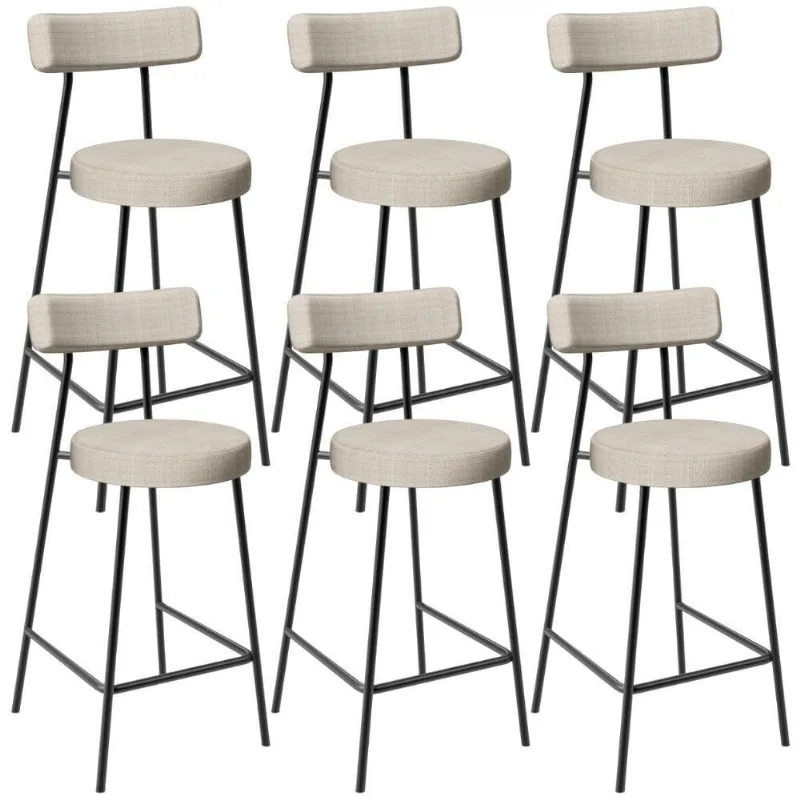 Kit 06 Banquetas Baixa Para Cozinha Sala De Jantar Bar Bancada Milão L02 Linho Palha - Lyam Decor - Lyam Decor