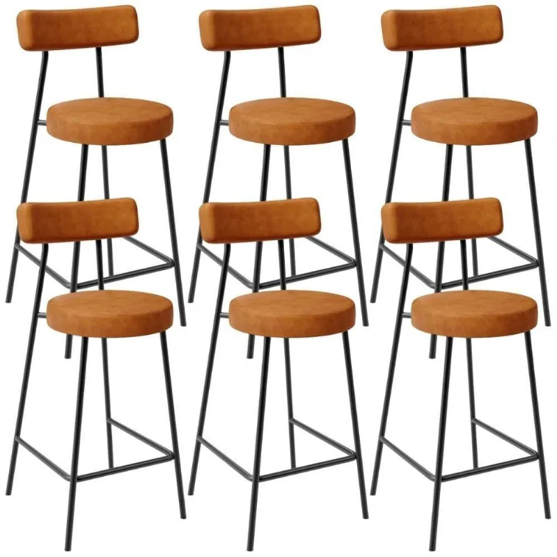 Kit 06 Banquetas Baixa Para Cozinha Sala De Jantar Bar Bancada Milão L02 Couríssimo Canela - Lyam Decor