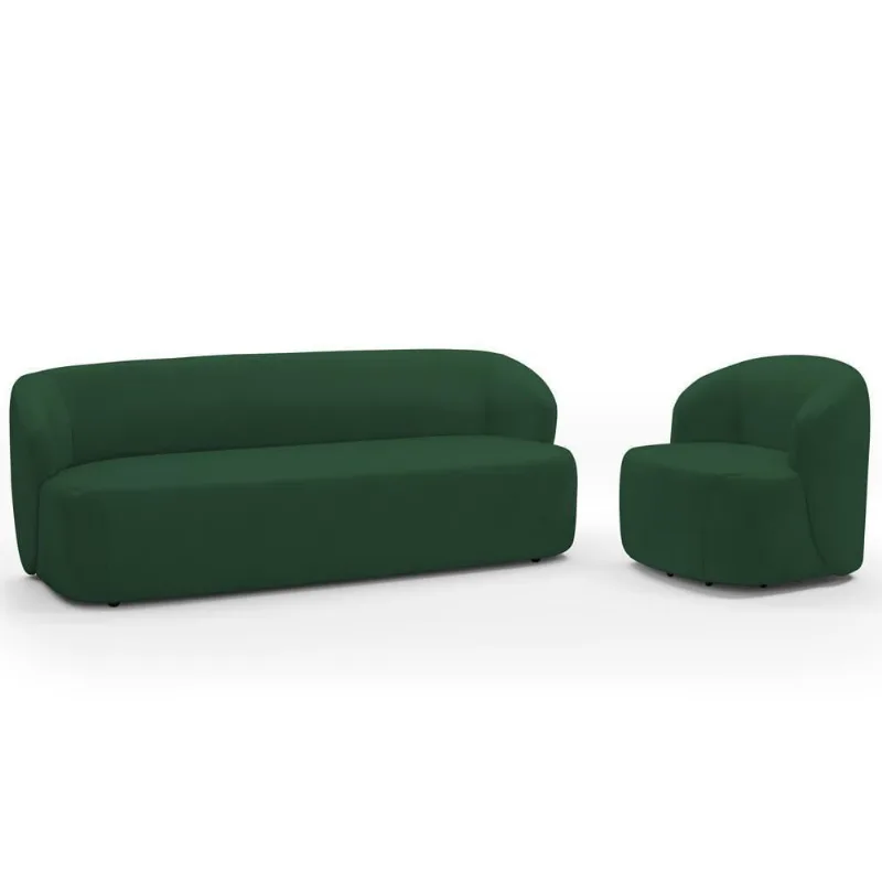 Sofá 3 Lugares 205cm Com Poltrona Giratória Orgânica Heidy F04 Veludo Verde - Lyam Decor