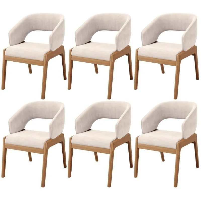 Kit 06 Cadeiras De Jantar E Estar Living Estofada Lince L02 Suede Bege - Lyam Decor