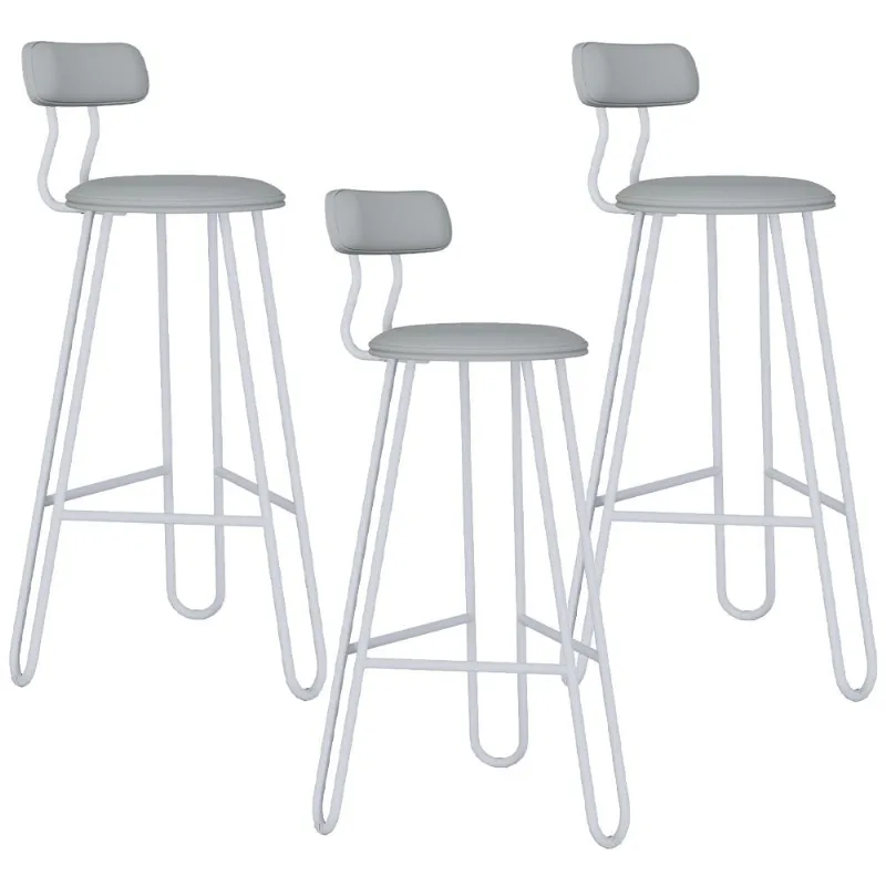Kit 03 Banqueta Alta Bar Cozinha Sala de Jantar Áris C01 Branco Courino Off White - Lyam Decor - Lyam Decor