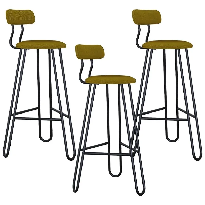 Kit 03 Banqueta Alta Bar Cozinha Sala de Jantar Áris C01 Preto Linho Mostarda - Lyam Decor - Lyam Decor