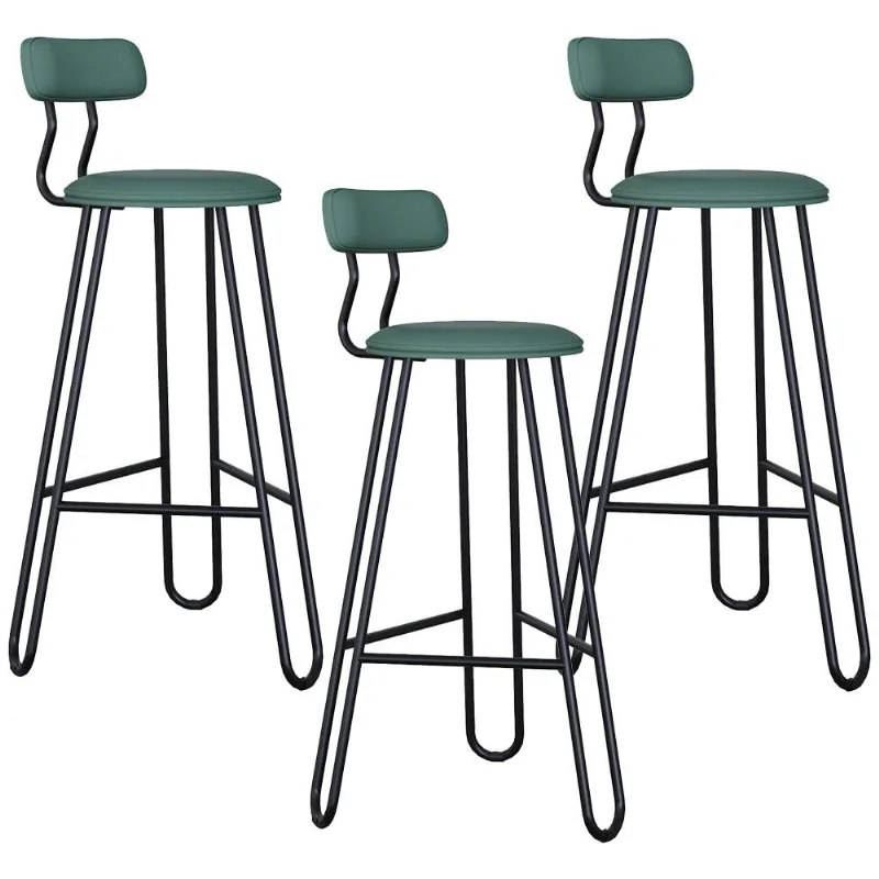Kit 03 Banqueta Alta Bar Cozinha Sala de Jantar Áris C01 Preto Courino Verde Sálvia - Lyam Decor - Lyam Decor