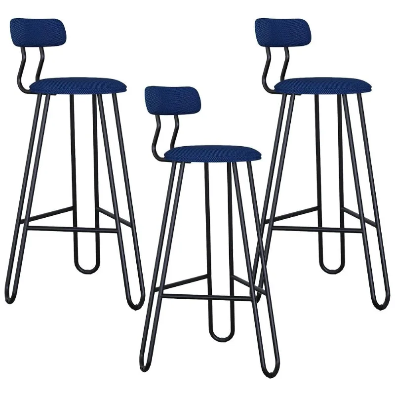 Kit 03 Banqueta Alta Bar Cozinha Sala de Jantar Áris C01 Preto Linho Azul Jeans - Lyam Decor - Lyam Decor
