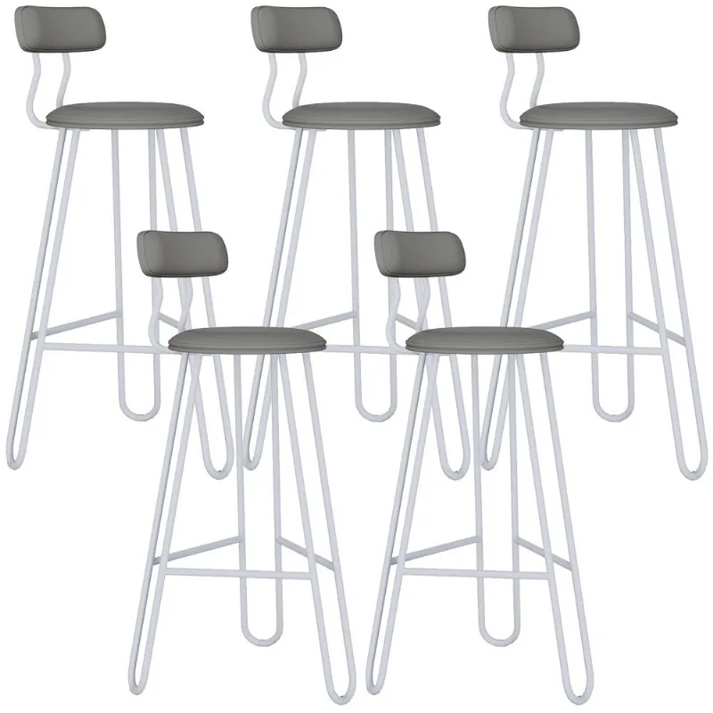 Kit 05 Banqueta Alta Bar Cozinha Sala de Jantar Áris C01 Branco Courino Cinza - Lyam Decor - Lyam Decor