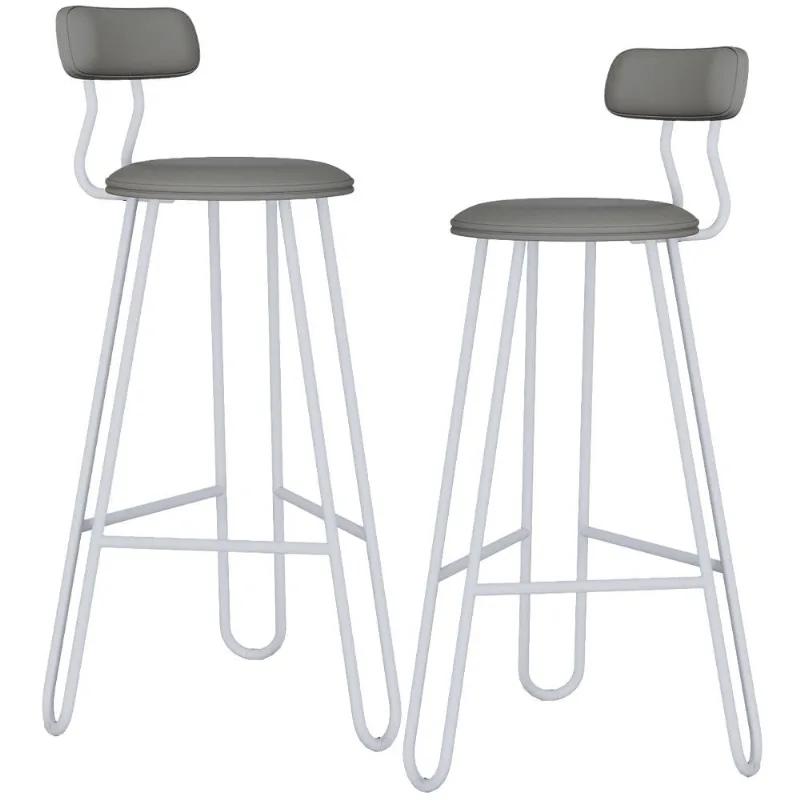 Kit 02 Banqueta Alta Bar Cozinha Sala de Jantar Áris C01 Branco Courino Cinza - Lyam Decor - Lyam Decor