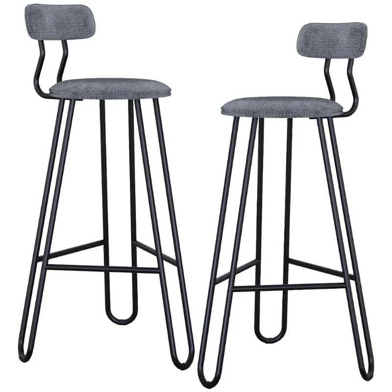 Kit 02 Banqueta Alta Bar Cozinha Sala de Jantar Áris C01 Preto Linho Prata - Lyam Decor - Lyam Decor