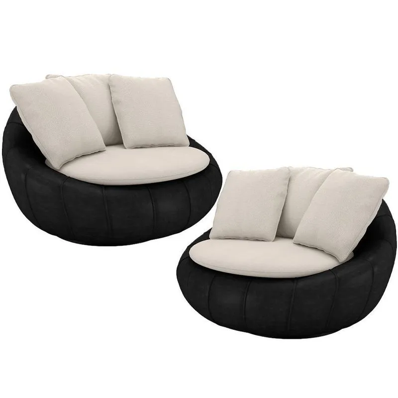 Kit 02 Poltronas Para Sala De Estar Decorativa Giratória Kira Couríssimo Preto Linho Cru - Lyam Decor