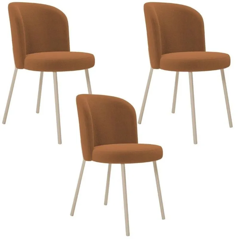 Kit 03 Cadeiras Para Sala De Jantar Cozinha Estofada Gavi Arena L02 Bouclê Terracota - Lyam Decor