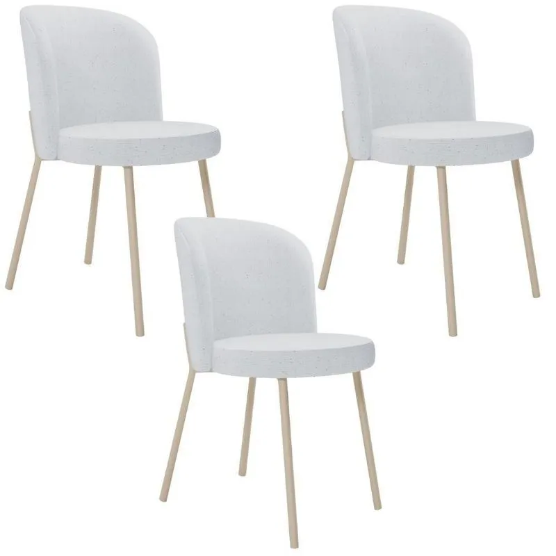 Kit 03 Cadeiras Para Sala De Jantar Cozinha Estofada Gavi Arena L02 Linho Cinza - Lyam Decor