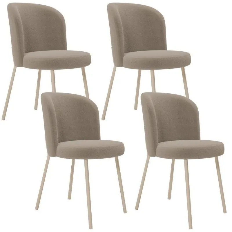 Kit 04 Cadeiras Para Sala De Jantar Cozinha Estofada Gavi Arena L02 Bouclê Bege - Lyam Decor