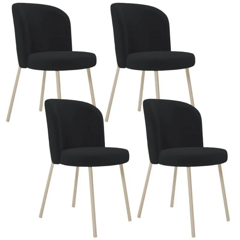 Kit 04 Cadeiras Para Sala De Jantar Cozinha Estofada Gavi Arena L02 Bouclê Preto - Lyam Decor