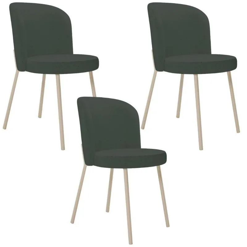 Kit 04 Cadeiras Para Sala De Jantar Cozinha Estofada Gavi Arena L02 Linho Verde Musgo - Lyam Decor