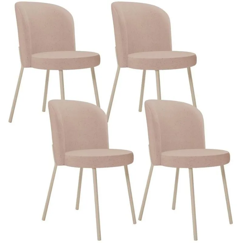 Kit 04 Cadeiras Para Sala De Jantar Cozinha Estofada Gavi Arena L02 Linho Rosê - Lyam Decor