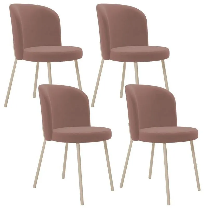 Kit 04 Cadeiras Para Sala De Jantar Cozinha Estofada Gavi Arena L02 Suede Rosê - Lyam Decor