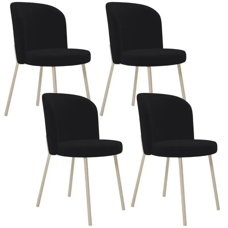 Kit 04 Cadeiras Para Sala De Jantar Cozinha Estofada Gavi Arena L02 Suede Preto - Lyam Decor
