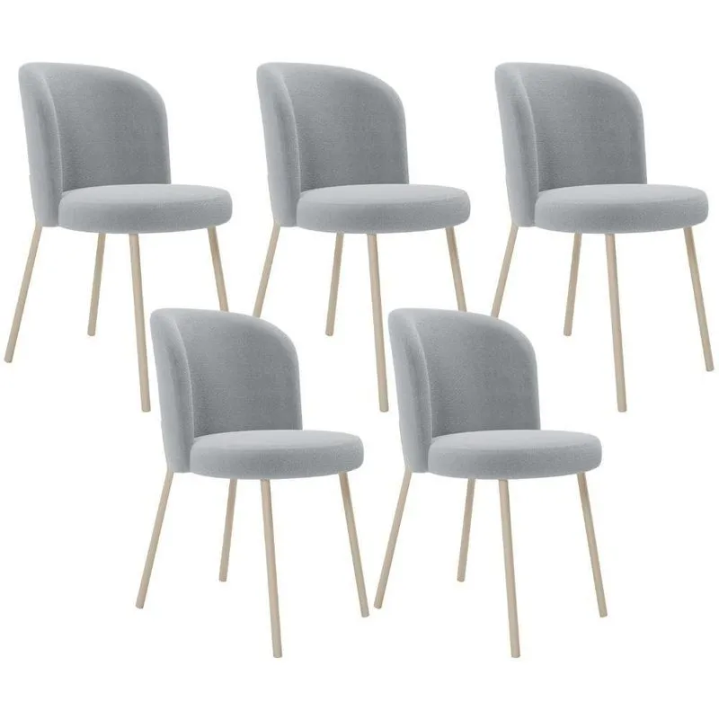 Kit 05 Cadeiras Para Sala De Jantar Cozinha Estofada Gavi Arena L02 Bouclê Cinza - Lyam Decor