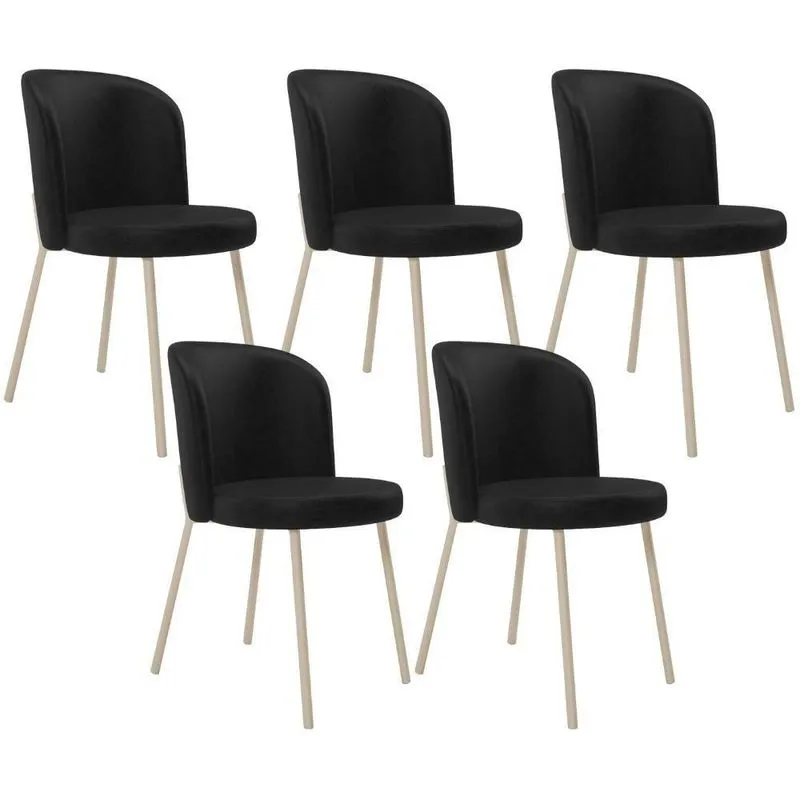 Kit 05 Cadeiras Para Sala De Jantar Cozinha Estofada Gavi Arena L02 Couríssimo Preto - Lyam Decor