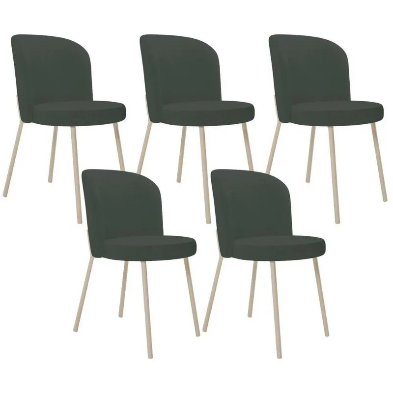 Kit 05 Cadeiras Para Sala De Jantar Cozinha Estofada Gavi Arena L02 Linho Verde Musgo - Lyam Decor