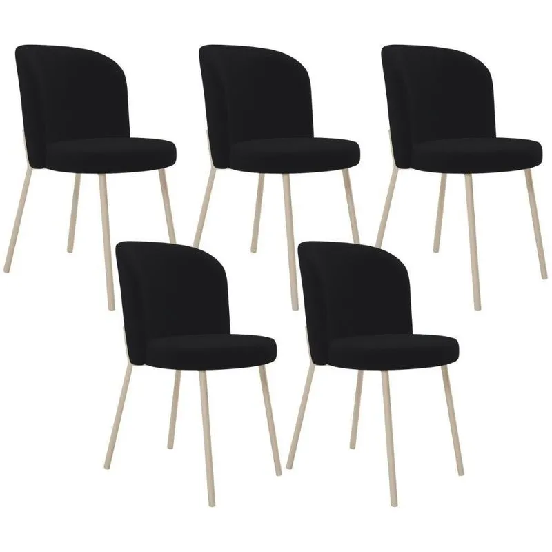 Kit 05 Cadeiras Para Sala De Jantar Cozinha Estofada Gavi Arena L02 Suede Preto - Lyam Decor