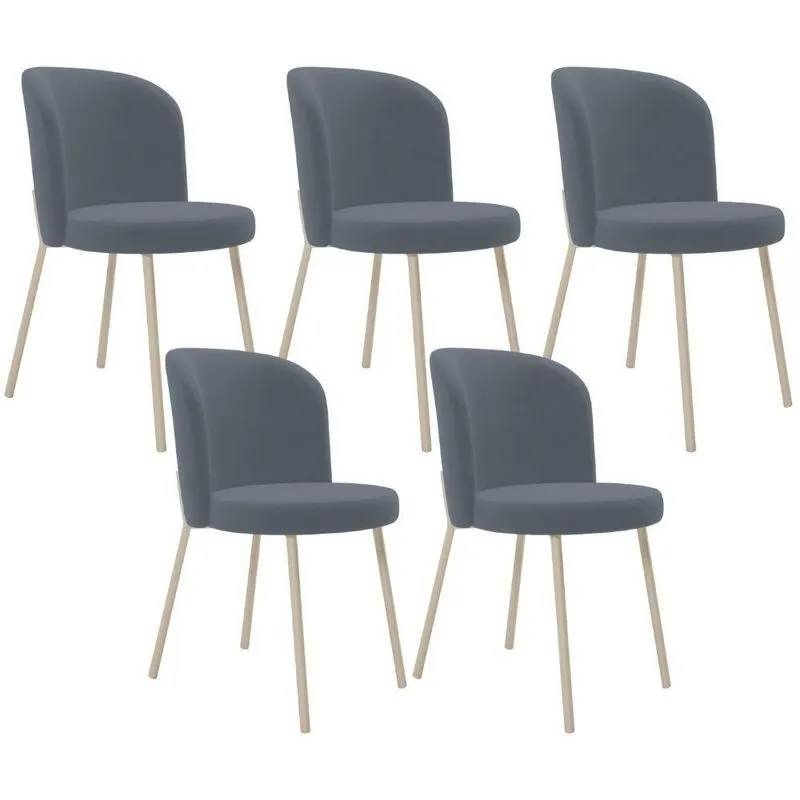 Kit 05 Cadeiras Para Sala De Jantar Cozinha Estofada Gavi Arena L02 Suede Cinza - Lyam Decor