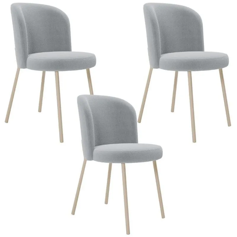 Kit 03 Cadeiras Para Sala De Jantar Cozinha Estofada Gavi Arena L02 Bouclê Cinza - Lyam Decor